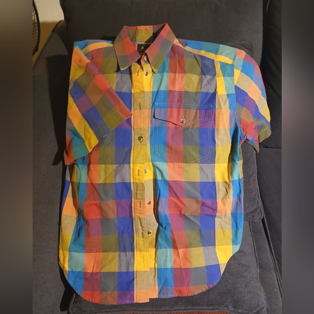 VTG Lizsport Button Up Short Sleeve Mutlicolor Plaid Shirt Sz M (090225A)